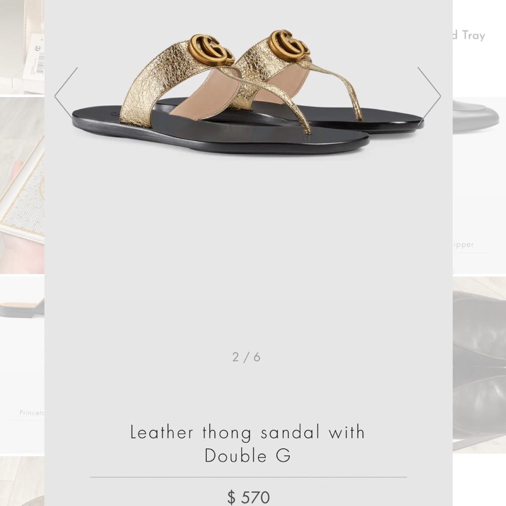 Gucci Gold Leather Thong Sandals with Double G